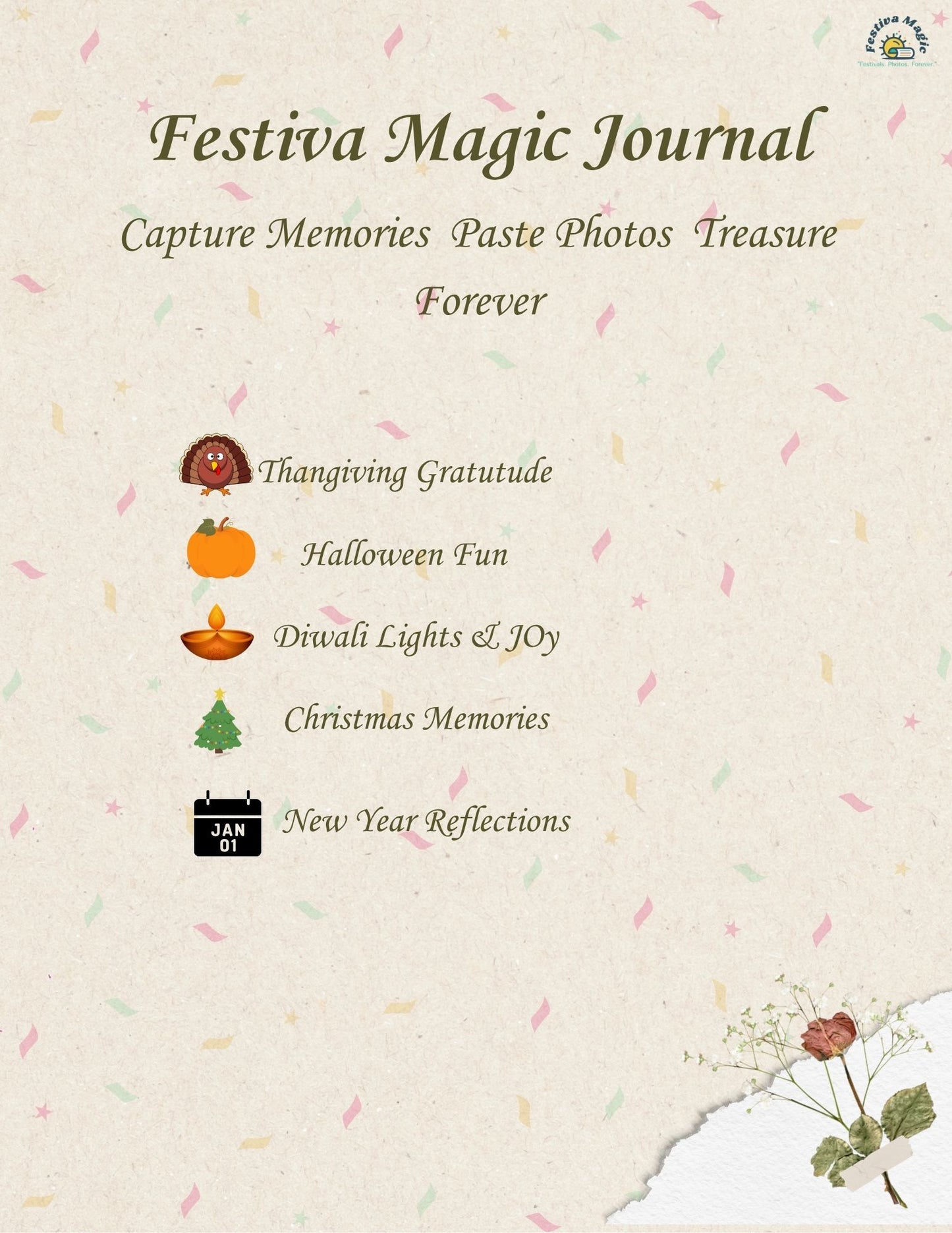 Festiva Magic - Holiday & Festival Printable Journal Bundle (Thanksgiving, Diwali, Halloween, Christmas & New Year)